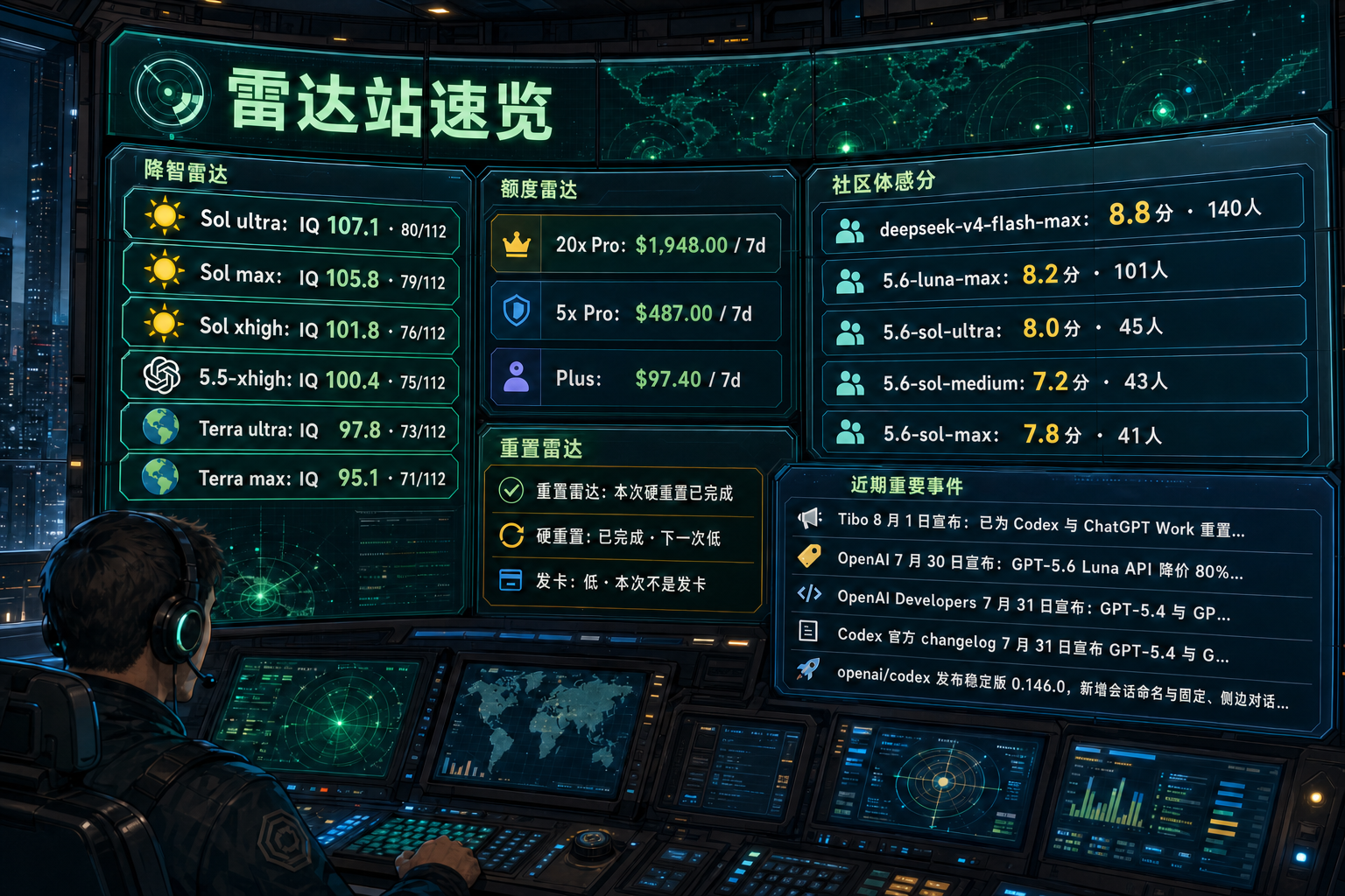 Codex 雷达站速览：降智雷达、额度雷达、社区体感分、重置雷达与最近重要事件